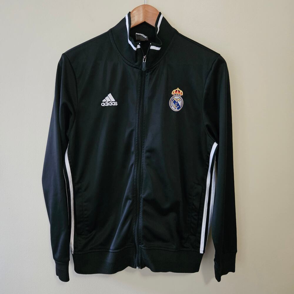 Vintage Adidas Real Madrid Track Jacket Size M Football Full Zip Black 2-Sided